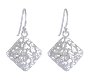 Artistic Flair Openwork Earrings - Silver Maker Family Sterling Silver Diamond-Shaped Dangles - Model 1211-059