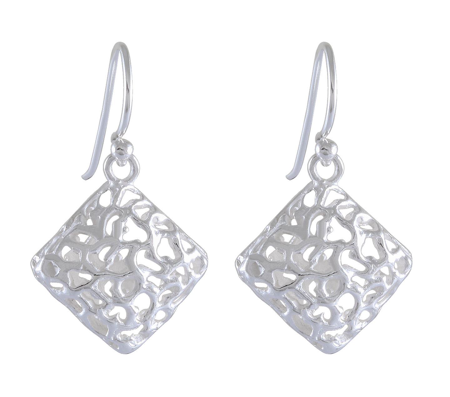 Artistic Flair Openwork Earrings - Silver Maker Family Sterling Silver Diamond-Shaped Dangles - Model 1211-059