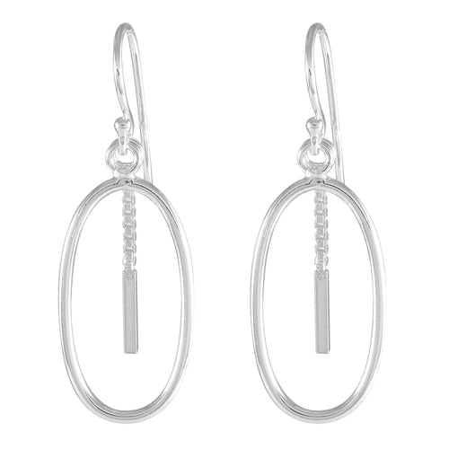 Suspended Bar Oval Earrings - Sterling Silver Elegant Drop Dangles - Model 1211-060