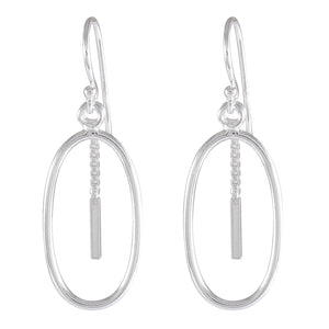 Suspended Bar Oval Earrings - Sterling Silver Elegant Drop Dangles - Model 1211-060