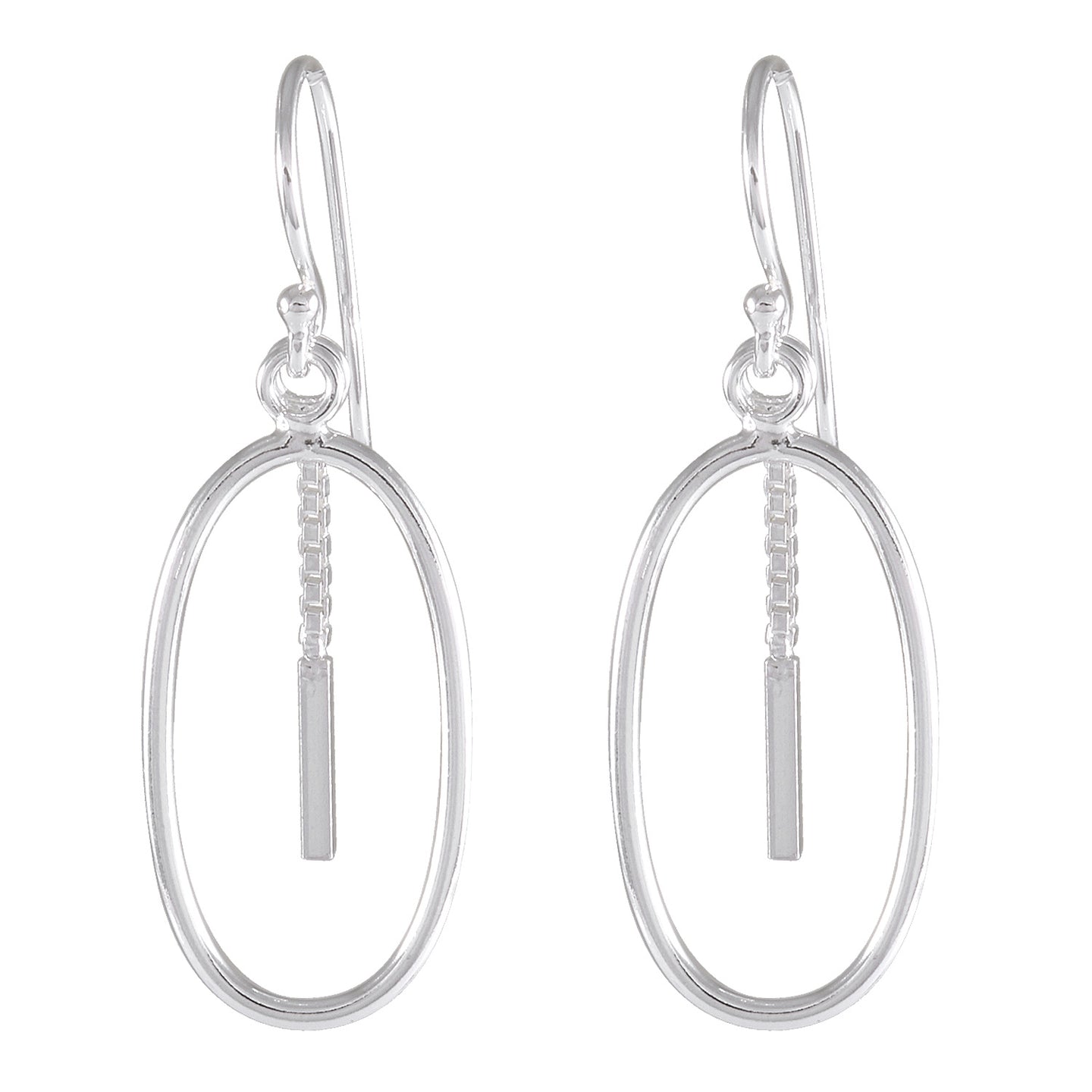 Suspended Bar Oval Earrings - Sterling Silver Elegant Drop Dangles - Model 1211-060