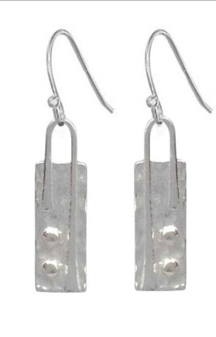Minimalist Rectangle Drop Earrings - Sterling Silver Sleek Dangles - Model 1211-064