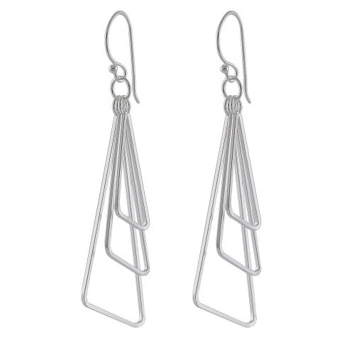 Geometric Triangle Sterling Silver Drop Earrings - Modern Minimalist Design - Model 1212-002