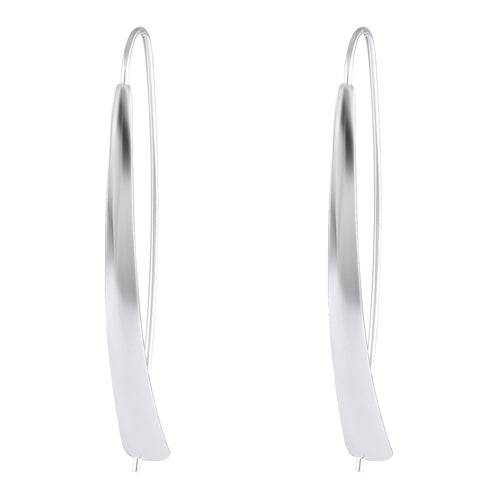 Sleek Curve Sterling Silver Statement Earrings - Elegant Long Hook Design - Model 1212-011