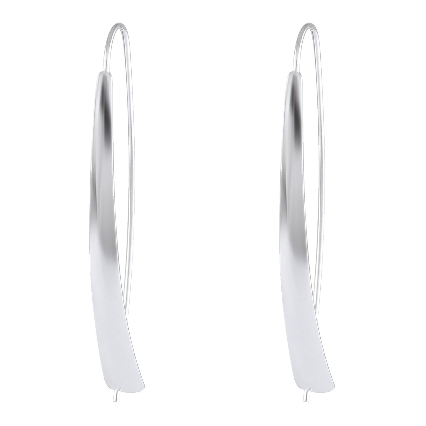 Sleek Curve Sterling Silver Statement Earrings - Elegant Long Hook Design - Model 1212-011