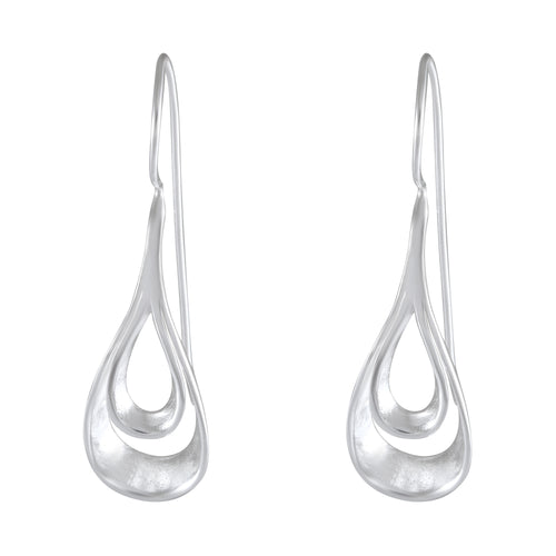 Flowing Teardrop Sterling Silver Hook Earrings - Sculptural Elegance - Model 1212-013