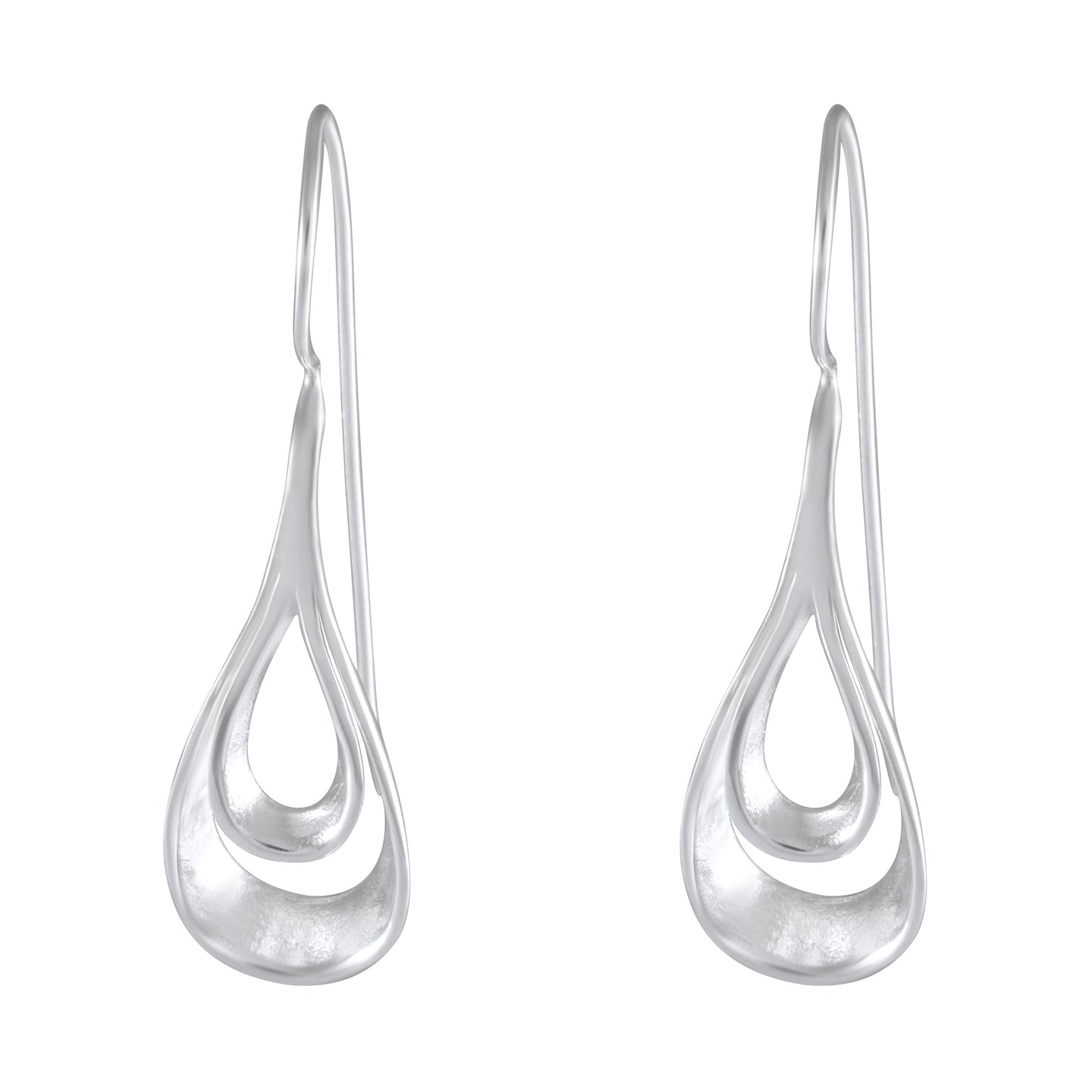 Flowing Teardrop Sterling Silver Hook Earrings - Sculptural Elegance - Model 1212-013