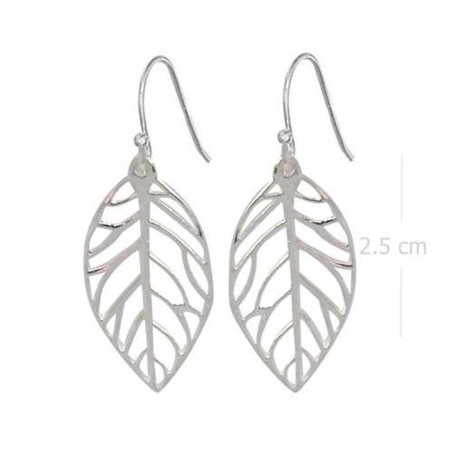 Nature-Inspired Sterling Silver Leaf Dangle Earrings - Botanical Cut-Out Design - Model 1212-014