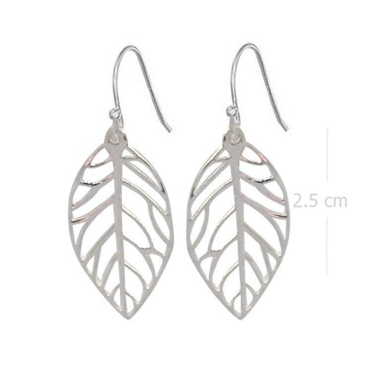 Nature-Inspired Sterling Silver Leaf Dangle Earrings - Botanical Cut-Out Design - Model 1212-014