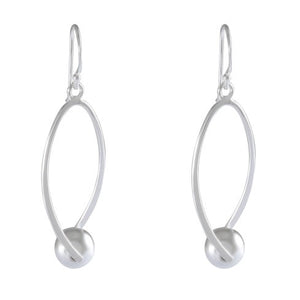Minimalist Sterling Silver Oval Drop Earrings - Polished Sphere Accent - Model 1212-016