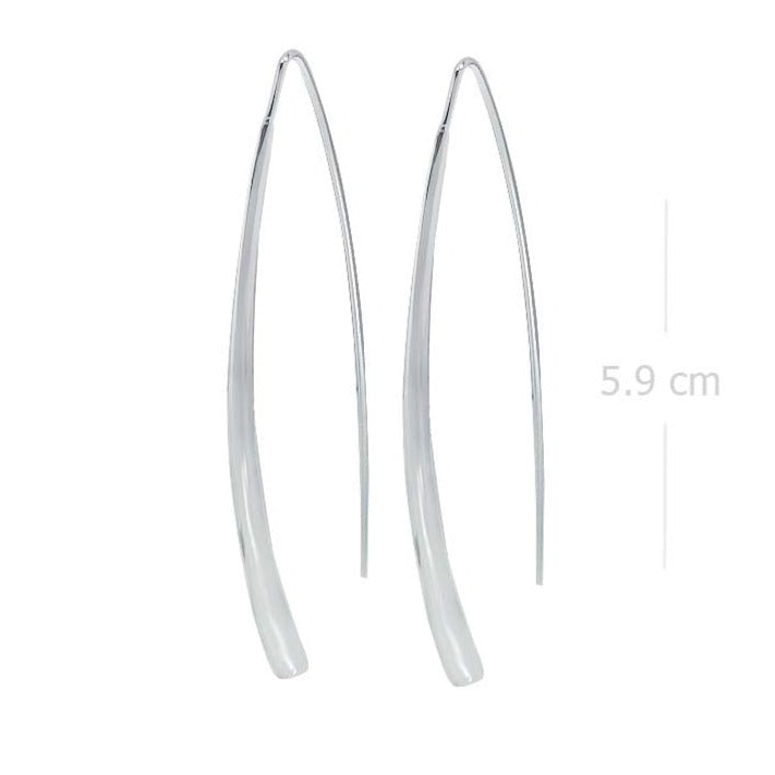 Sleek Long Curve Sterling Silver Drop Earrings - Modern Linear Design - Model 1212-018