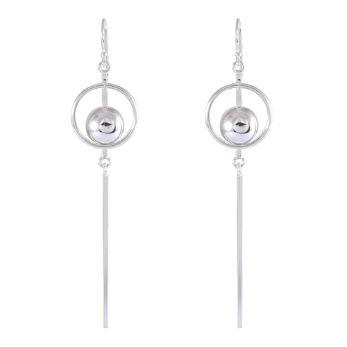 Geometric Orb Sterling Silver Earrings with Linear Drop - Contemporary Design - Model 1212-019