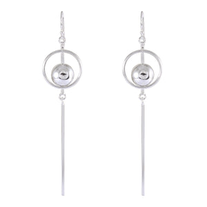 Geometric Orb Sterling Silver Earrings with Linear Drop - Contemporary Design - Model 1212-019