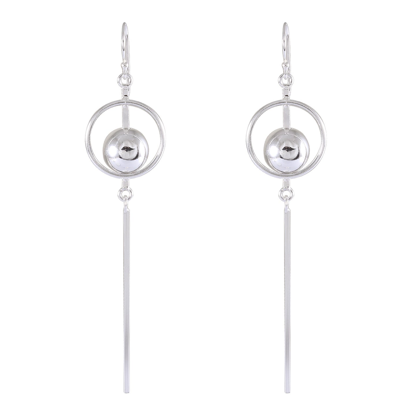 Geometric Orb Sterling Silver Earrings with Linear Drop - Contemporary Design - Model 1212-019