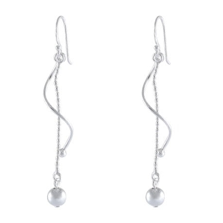 Twisting Serpentine Sterling Silver Earrings with Bead Charm - Elegant Dangle Design - Model 1212-020