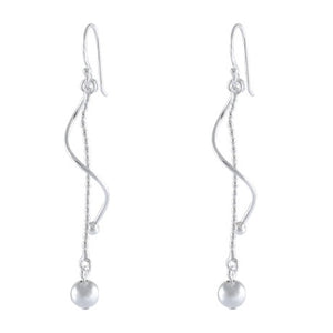 Twisting Serpentine Sterling Silver Earrings with Bead Charm - Elegant Dangle Design - Model 1212-020