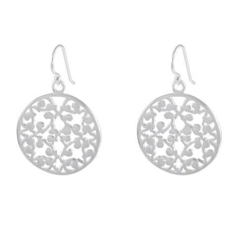 Laser-Cut Filigree Sterling Silver Round Earrings - Vintage Inspired Detailing - Model 1212-021