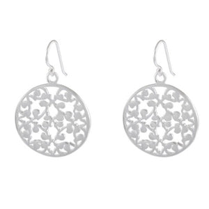 Laser-Cut Filigree Sterling Silver Round Earrings - Vintage Inspired Detailing - Model 1212-021