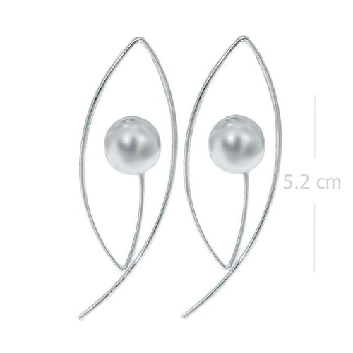 Modern Sterling Silver Earrings with Silver Ball - Abstract Leaf Motif - Model 1212-023