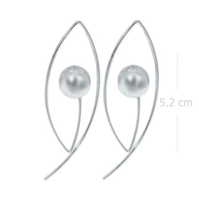 Modern Sterling Silver Earrings with Silver Ball - Abstract Leaf Motif - Model 1212-023