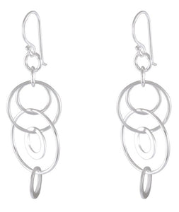 Abstract Sterling Silver Interlinked Circles Earrings - Cascading Loop Design - Model 1212-024