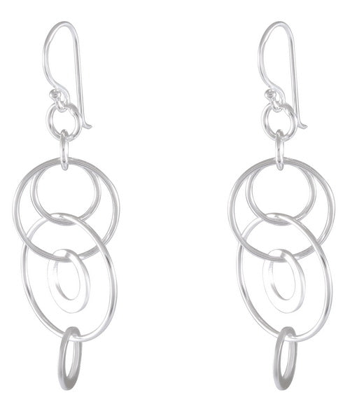 Abstract Sterling Silver Interlinked Circles Earrings - Cascading Loop Design - Model 1212-024