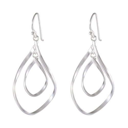Double Teardrop Sterling Silver Dangle Earrings - Contemporary Nested Design - Model 1212-028