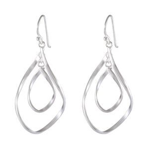 Double Teardrop Sterling Silver Dangle Earrings - Contemporary Nested Design - Model 1212-028