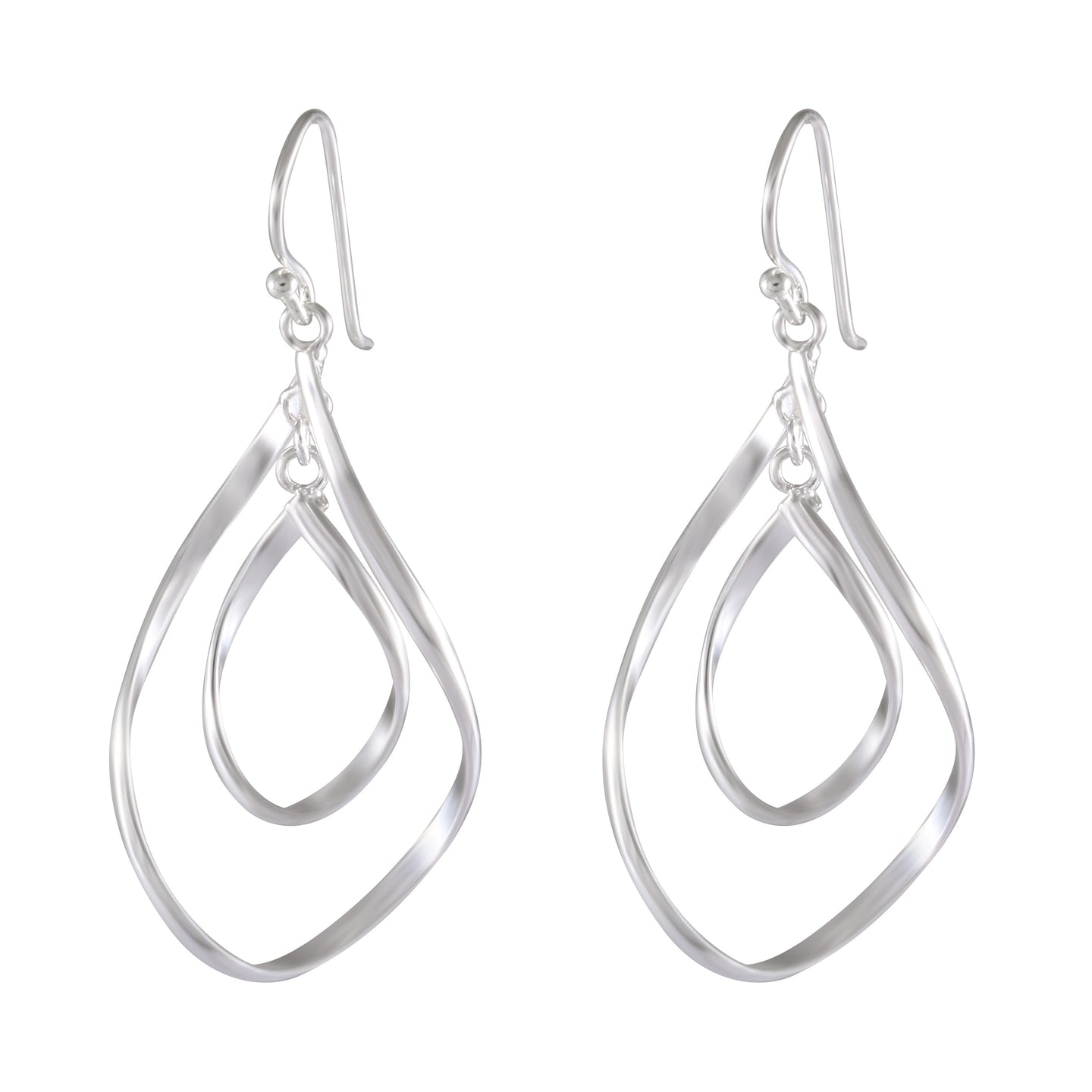 Double Teardrop Sterling Silver Dangle Earrings - Contemporary Nested Design - Model 1212-028