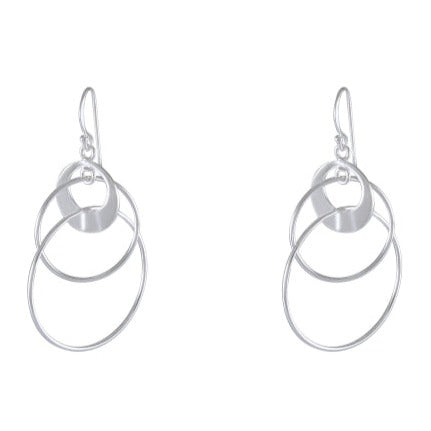 Triple Loop Sterling Silver Earrings - Elegant Layered Circles Design - Model 1212-029