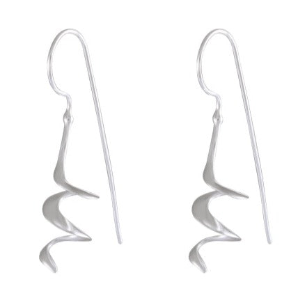 Sterling Silver Abstract Swirl Earrings - Fluid Modern Art Inspired Dangles - Model 1212-033