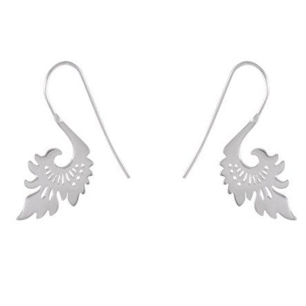 Sterling Silver Tropical Leaf Dangle Earrings - Nature-Inspired Filigree Design - Model 1212-034