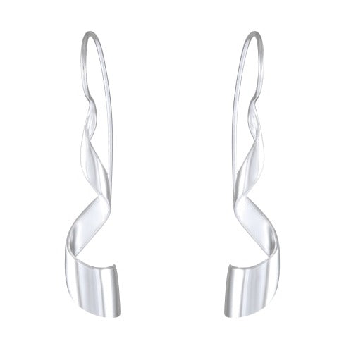 Sterling Silver Flame Twist Dangle Earrings - Sculptural Ribbon Design - Model 1212-035