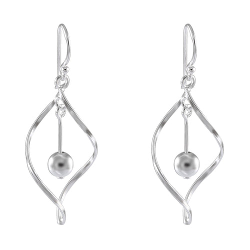 Sterling Silver Geometric Ball Drop Earrings - Modern Curved Design - Model 1212-036