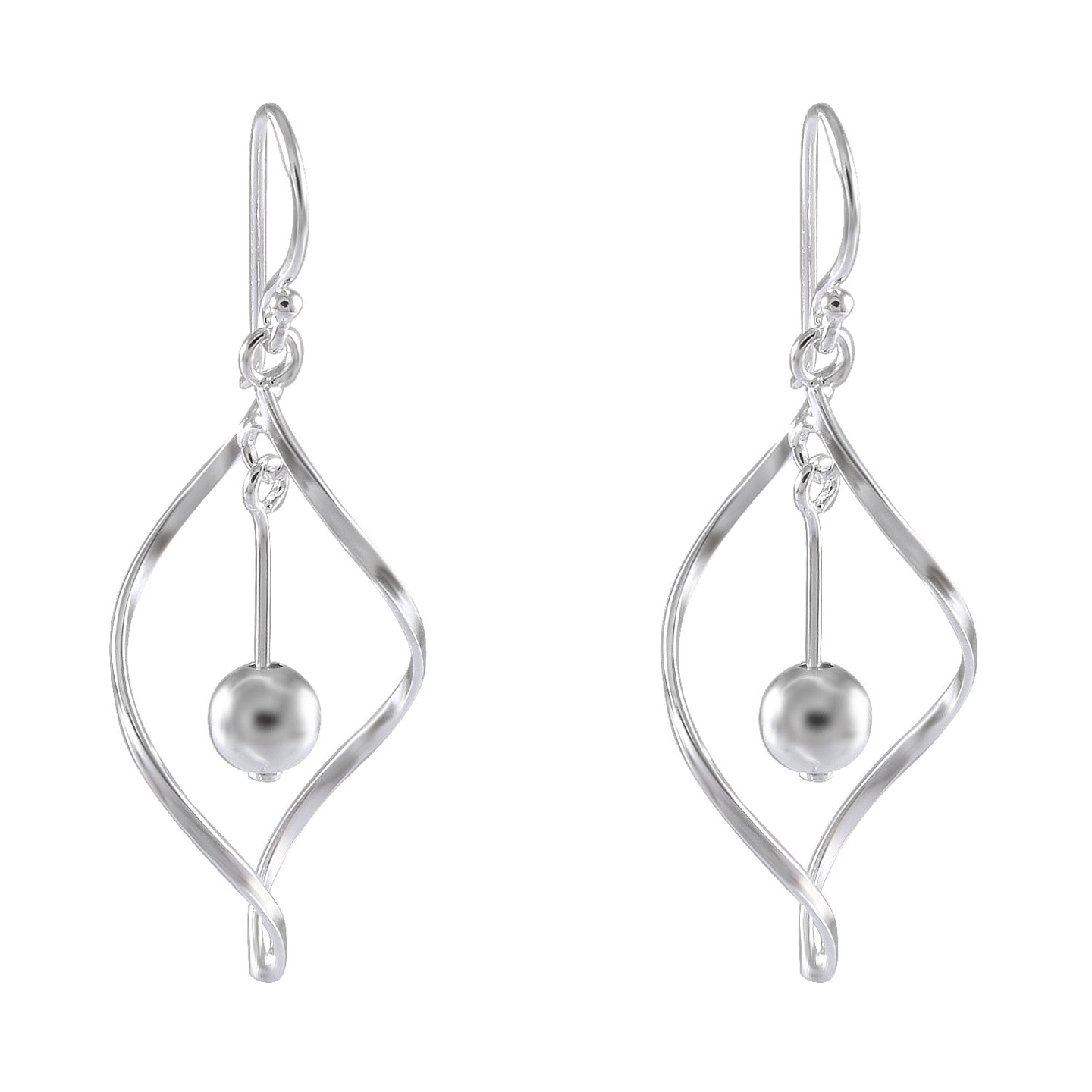 Sterling Silver Geometric Ball Drop Earrings - Modern Curved Design - Model 1212-036