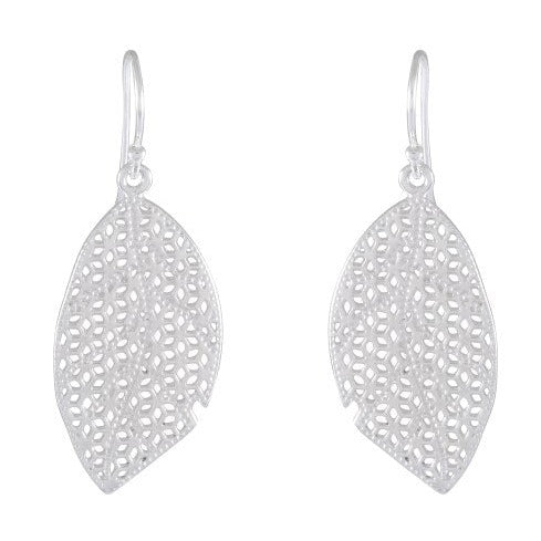 Sterling Silver Filigree Leaf Earrings - Delicate Lacework Design - Model 1212-037