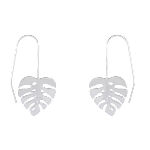 Monstera Leaf Sterling Silver Drop Earrings - Nature Inspired Elegance - Model 1212-039