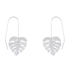 Monstera Leaf Sterling Silver Drop Earrings - Nature Inspired Elegance - Model 1212-039
