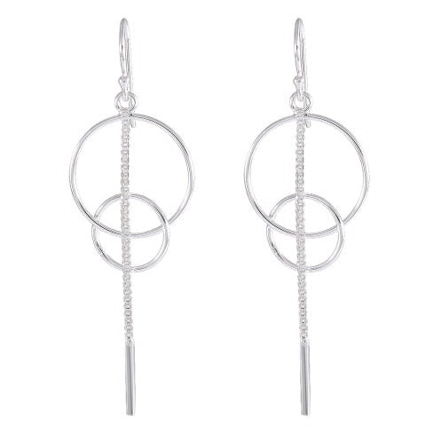 Geometric Circle Sterling Silver Dangle Earrings - Modern Minimalist Design - Model 1212-040