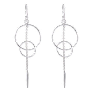 Geometric Circle Sterling Silver Dangle Earrings - Modern Minimalist Design - Model 1212-040