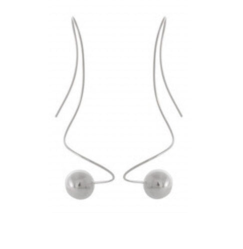 Sterling Silver Ball Drop Threader Earrings - Chic Modern Elegance - Model 1212-041