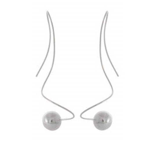 Sterling Silver Ball Drop Threader Earrings - Chic Modern Elegance - Model 1212-041