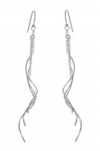 Sterling Silver Elegance Dangle Earrings - Swirl Chain Detail - Model 1212-043