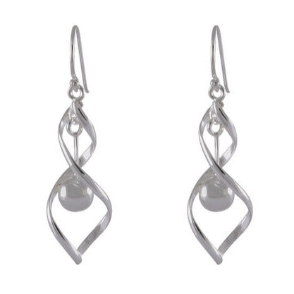 Sterling Silver Geometric Earrings with Sphere Charm - Abstract Twist Design - Model 1212-048