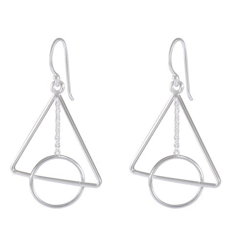 Geometric Triangle and Circle Sterling Silver Earrings - Modern Artistic Design - Model 1212-051
