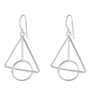 Geometric Triangle and Circle Sterling Silver Earrings - Modern Artistic Design - Model 1212-051