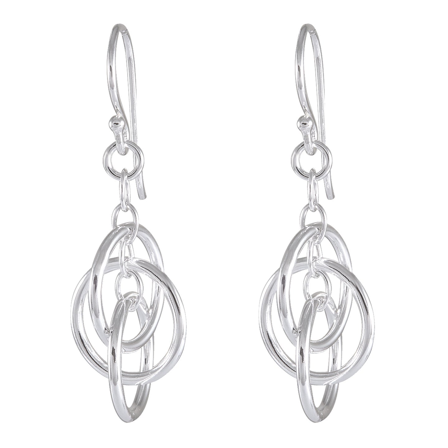 Entwined Circles Sterling Silver Drop Earrings - Contemporary Interlock Design - Model 1212-053