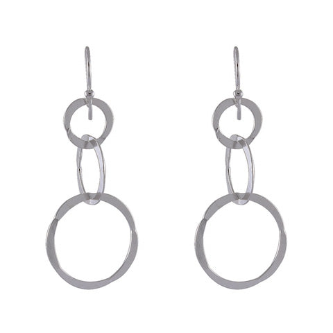 Geometric Sterling Silver Earrings - Dual Circle Linear Drop Design - Model 1212-054