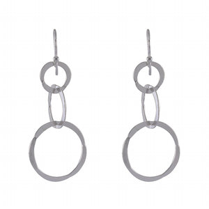 Geometric Sterling Silver Earrings - Dual Circle Linear Drop Design - Model 1212-054
