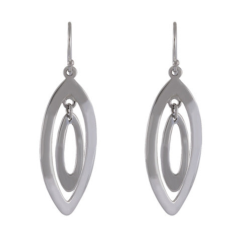 Sleek Sterling Silver Double Oval Drop Earrings - Modern Elegance - Model 1212-055